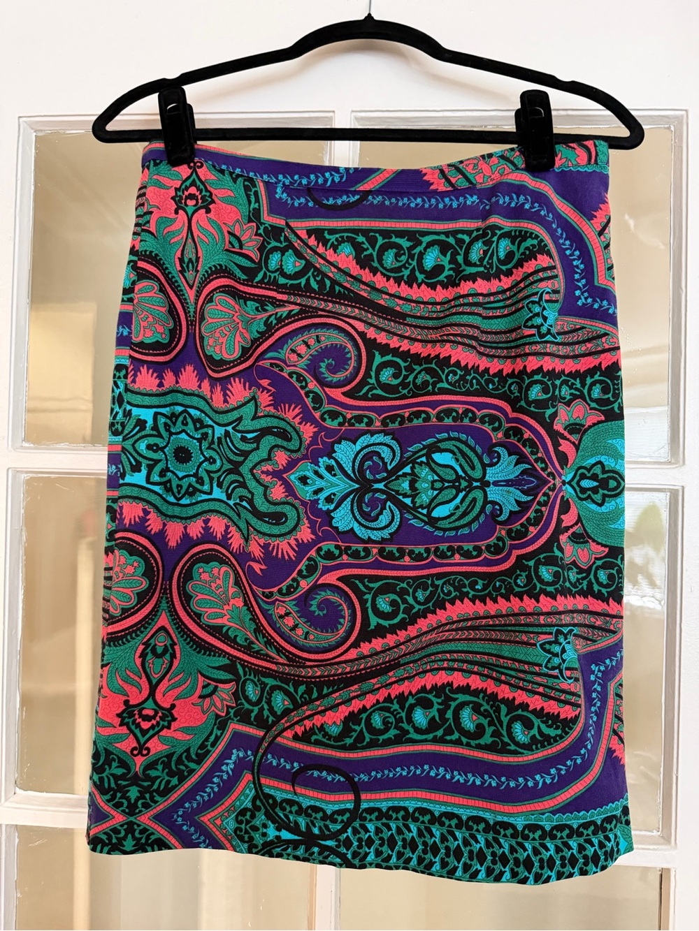 Tracy Reese Purple Paisley-Trim Pencil Skirt